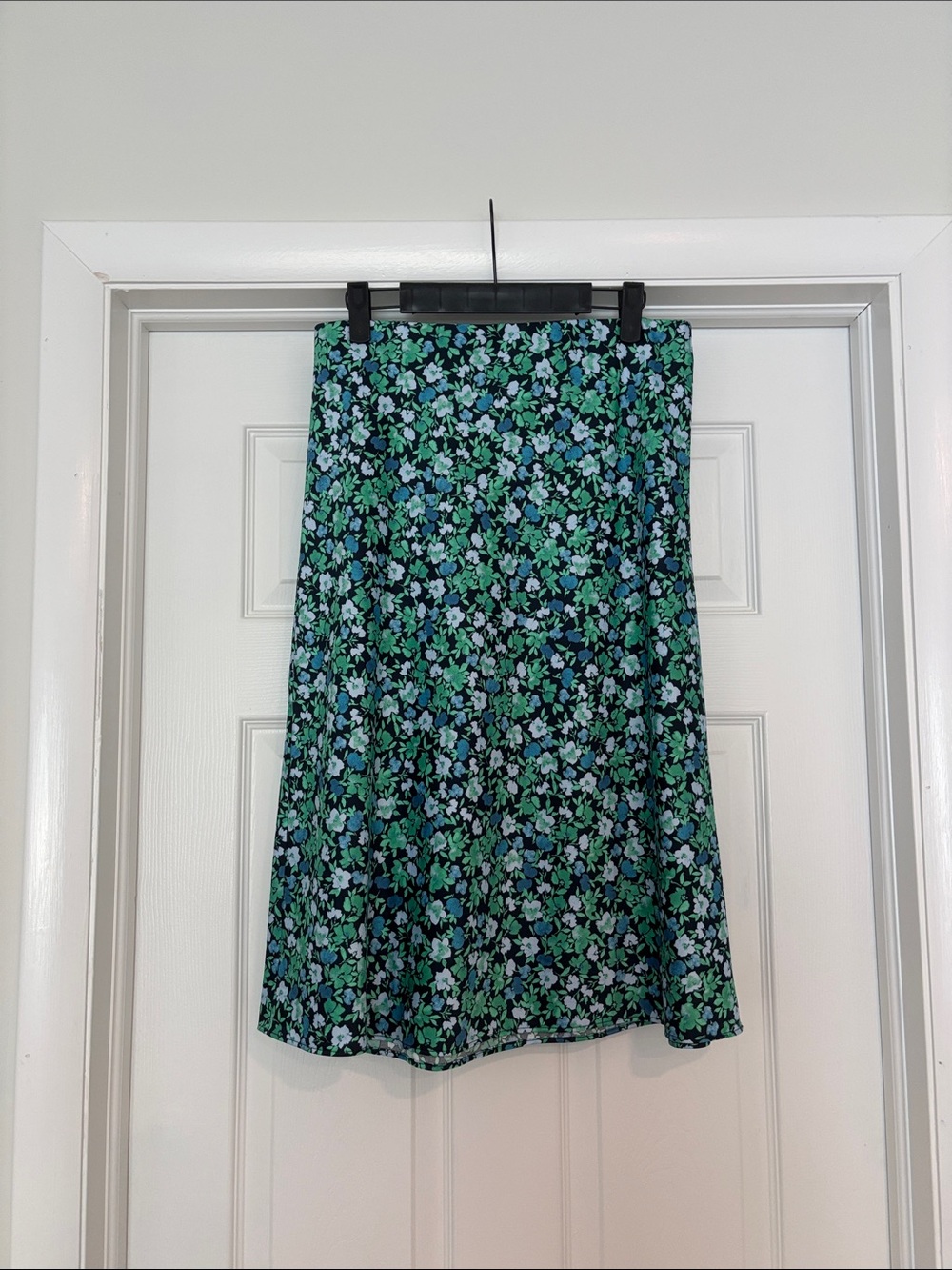 LOFT Floral A-Line Midi Skirt in Green and Blue